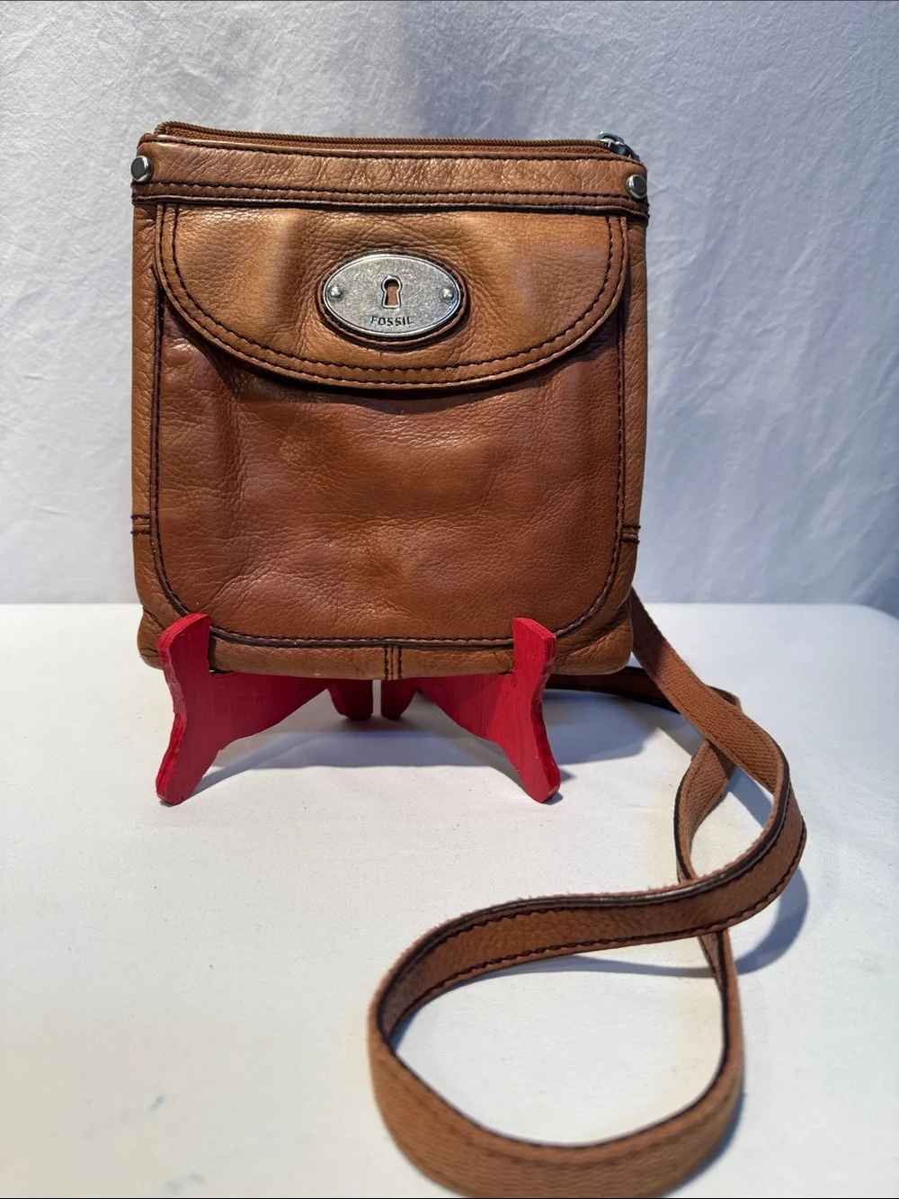 Fossil Cognac Brown Leather Messenger Crossbody